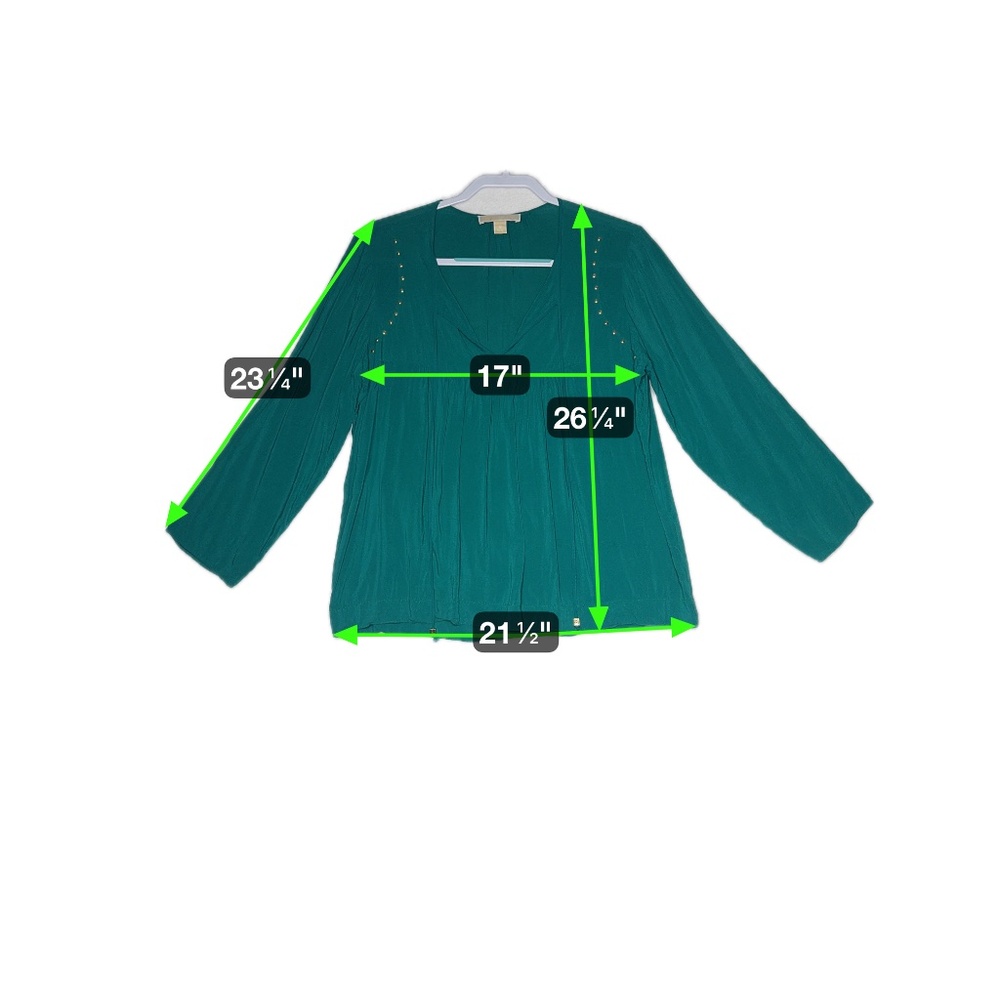 Michael Michael Kors Blouse M Teal Emerald Boho Gold Studded‎ Long Sleeve Top - Picture 6 of 6